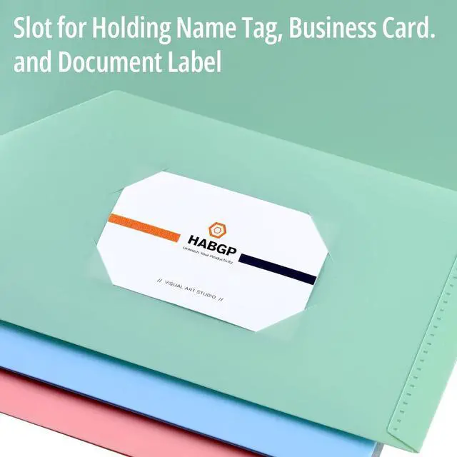 Alt view image 4 of 7 - HABGP 6 Pack Colored File Folders with Pockets and Business Card Holder Pastel Decorative Pocket Folders for Documents Cute Plastic Folders for Filing Cabinet School Office Resume Portfolio