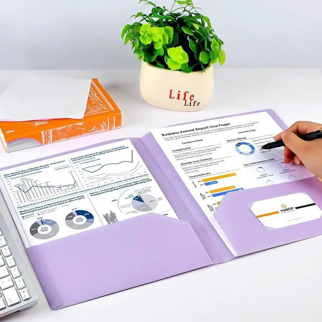 Alt view image 7 of 7 - HABGP 6 Pack Colored File Folders with Pockets and Business Card Holder Pastel Decorative Pocket Folders for Documents Cute Plastic Folders for Filing Cabinet School Office Resume Portfolio