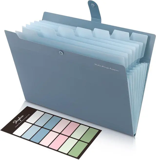 Main image of Expanding File Organizer with 8 Pockets Accordion File Folders with Labels Portable Document Paper Bill Receipt Organizer Home College School Office Supplies Letter Size Blue