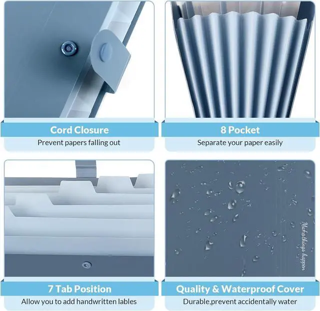 Alt view image 3 of 7 - Expanding File Organizer with 8 Pockets Accordion File Folders with Labels Portable Document Paper Bill Receipt Organizer Home College School Office Supplies Letter Size Blue