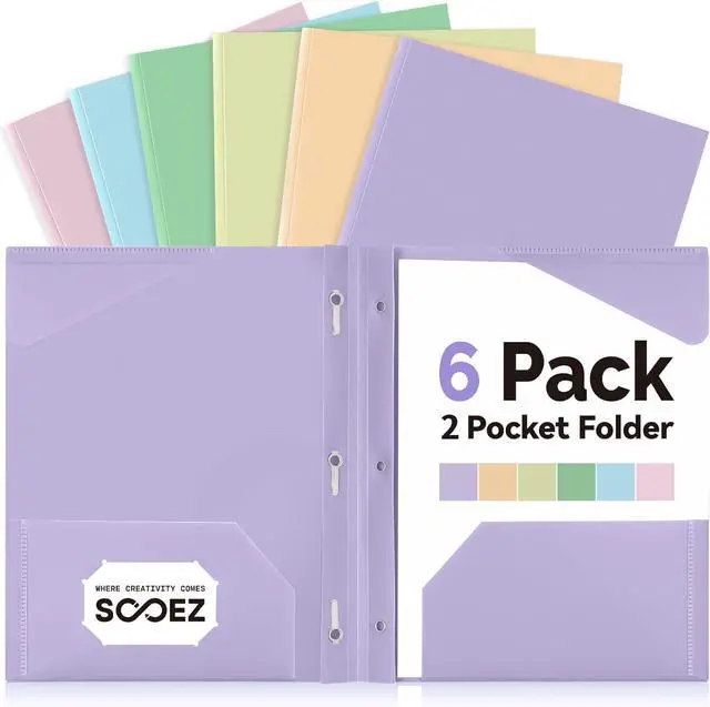 Main image of Folders with Pockets and Prong 6 Pack Pastel Colors File Folders with Prongs 2 Pocket Folders Bulk Plastic Folder School Folder College Supplies Aesthetic Nursing Cute School Supplies