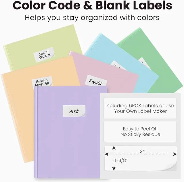 Alt view image 2 of 6 - Folders with Pockets and Prong 6 Pack Pastel Colors File Folders with Prongs 2 Pocket Folders Bulk Plastic Folder School Folder College Supplies Aesthetic Nursing Cute School Supplies