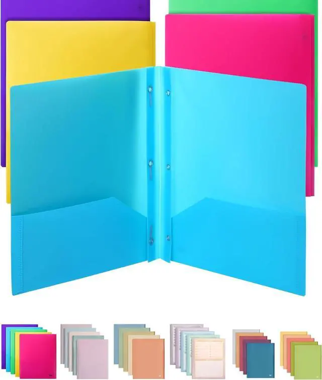 Main image of - Folders with Pockets and Prong with Fasteners 2 Pocket Folder 3 Prong Folders 5 Pack Plastic Back to School Supplies