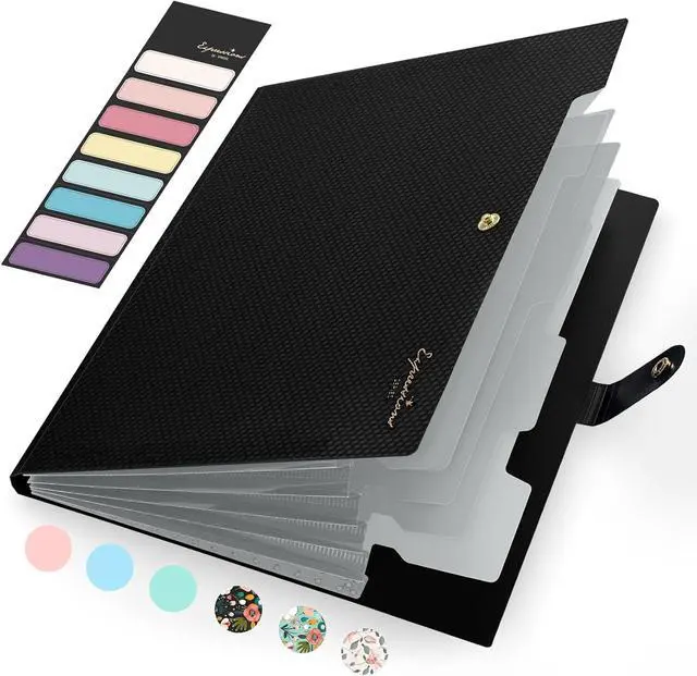 Main image of Accordion File Organizer Letter Size Expanding File Folder with Labels 5 Pocket Folders for Documents Portable Paper Bill Receipt Organizer for Home School Office Supplies Black