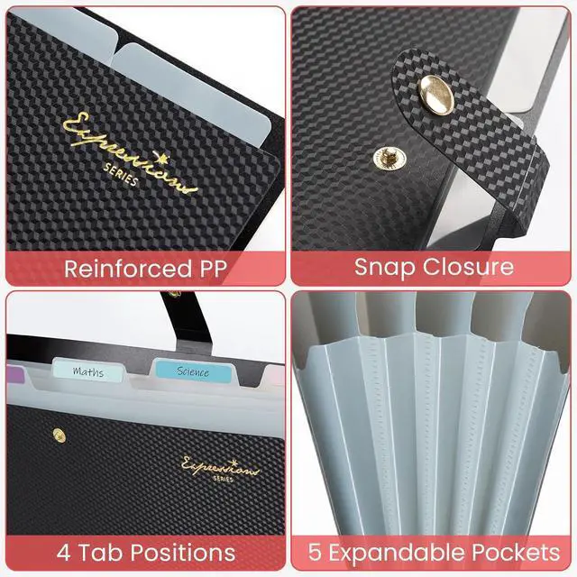 Alt view image 4 of 7 - Accordion File Organizer Letter Size Expanding File Folder with Labels 5 Pocket Folders for Documents Portable Paper Bill Receipt Organizer for Home School Office Supplies Black