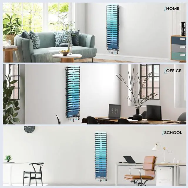 Alt view image 6 of 7 - 21-Tier Hanging Wall File Organizer with 5 Hooks Wall File Holder with Labels Vertical Wall Mount Mail Organizer for Papers Folders Magazines Office Organization Assembly Needed Black