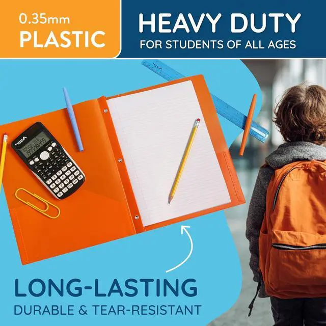 Alt view image 2 of 7 - 6 Pack Multicolor Plastic Folders with Pockets and Prongs 2 Pocket Plastic Folders with Prongs and Brads for School Home and Work