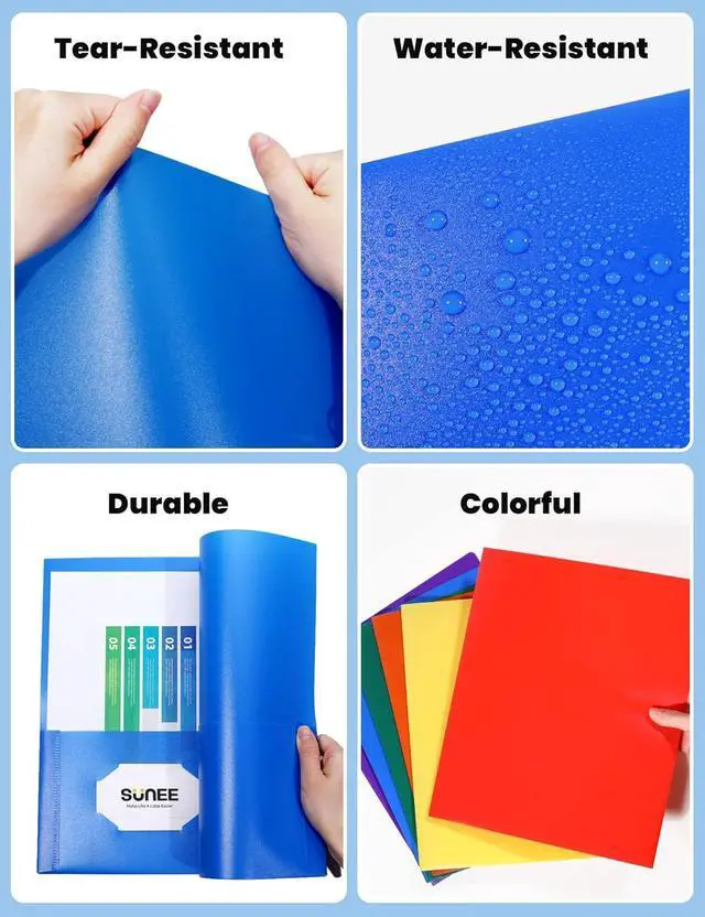 Alt view image 3 of 7 - Folders with Pockets (6 Pack Assorted Colors) Plastic Folders with Pockets Poly Folders for Documents Letter Size 2 Pocket Folders for Kids Home School Office