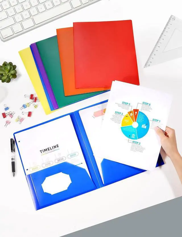 Alt view image 5 of 7 - Folders with Pockets (6 Pack Assorted Colors) Plastic Folders with Pockets Poly Folders for Documents Letter Size 2 Pocket Folders for Kids Home School Office