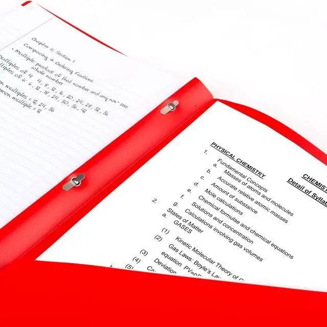 Alt view image 5 of 7 - 2-Pocket Folder 4 Pack Plastic Folder with Prong Fasteners Holds 8-1/2 x 11 Paper Black Fire Red Forest Green Pacific Blue (38140)