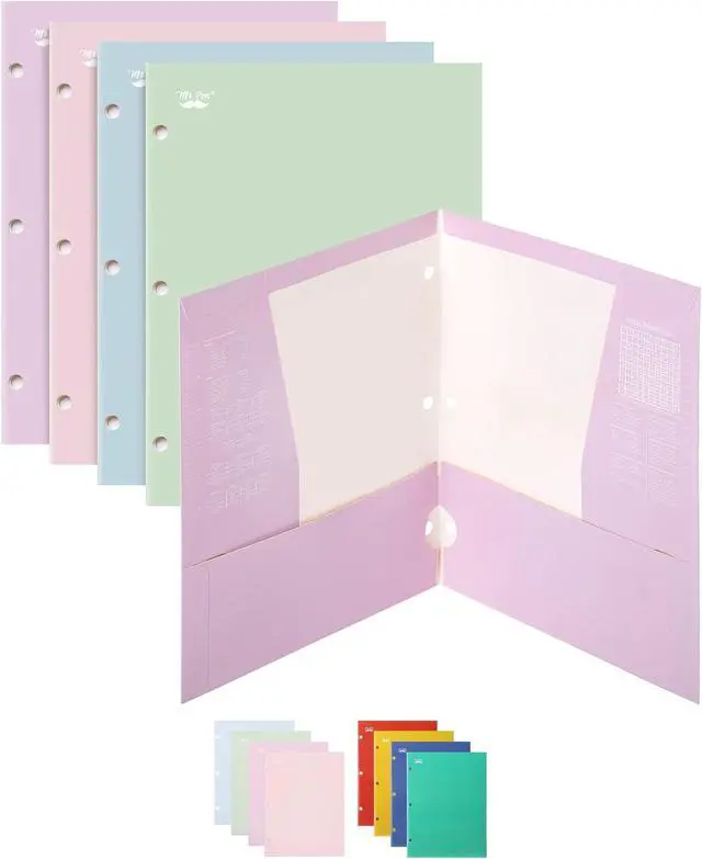 Main image of - Pocket Folders 4 Pocket 4 Pack Pastel Colors Folders with Pockets 3 Hole Punched Folders Folders for School Folders with Pockets Binder Folders Back to School Supplies