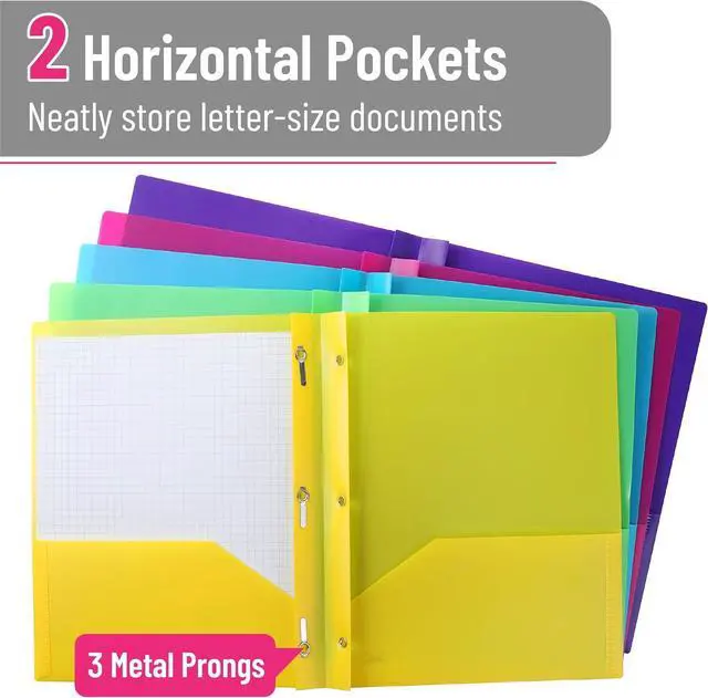 Alt view image 3 of 7 - - Folders with Pockets and Prong with Fasteners 2 Pocket Folder 3 Prong Folders 5 Pack Plastic Back to School Supplies