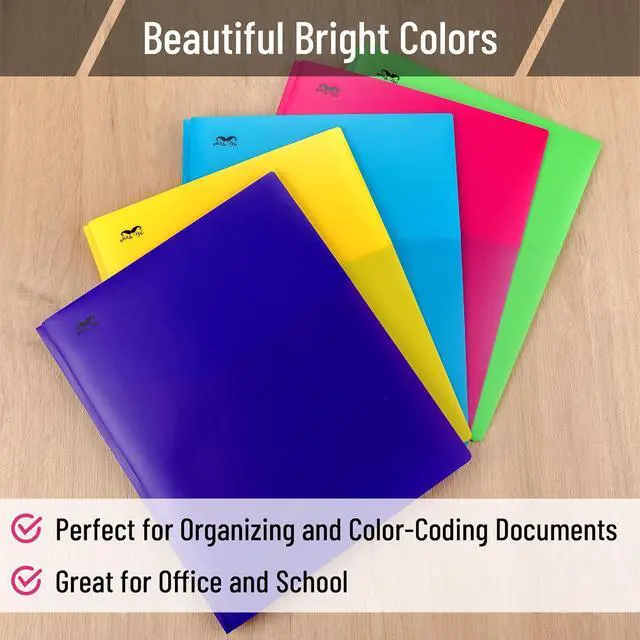 Alt view image 4 of 7 - - Folders with Pockets and Prong with Fasteners 2 Pocket Folder 3 Prong Folders 5 Pack Plastic Back to School Supplies