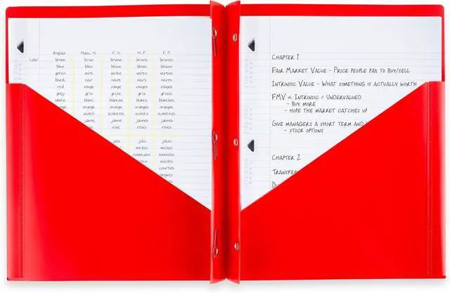 Alt view image 4 of 7 - 2-Pocket Folder 4 Pack Plastic Folder with Prong Fasteners Holds 8-1/2 x 11 Paper Black Fire Red Forest Green Pacific Blue (38140)