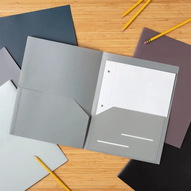 Alt view image 2 of 6 - 12 Pack Heavy Duty Plastic Two Pocket Folders Heavy Duty Plastic 2 Pocket Folder Urban Colors