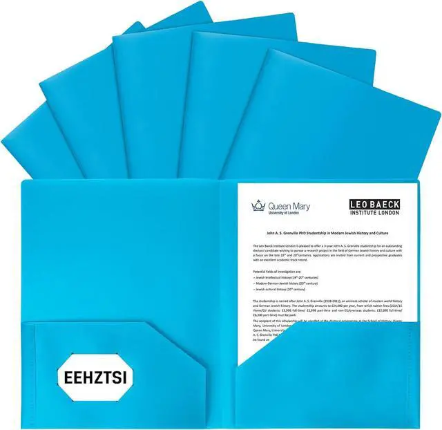 Main image of Plastic Folders with Pockets 2-Pocket Poly Folders Holds 8-1/2 x 11 Paper for School/Office/Home (Lake Blue 6-Pack)