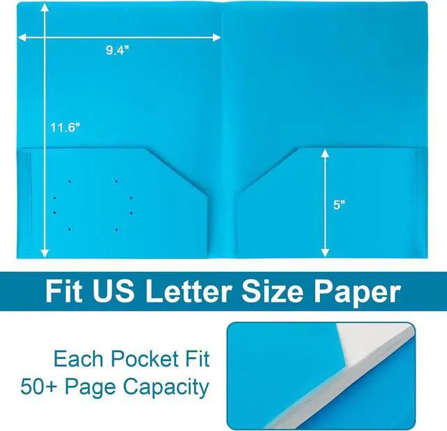 Alt view image 5 of 7 - Plastic Folders with Pockets 2-Pocket Poly Folders Holds 8-1/2 x 11 Paper for School/Office/Home (Lake Blue 6-Pack)