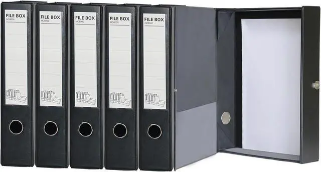 Main image of 6 Pack Foldable A4 Box Files Plastic Archive Folders 65mm Spine Document Box for OfficeBlack