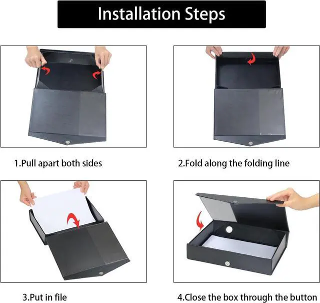 Alt view image 2 of 7 - 6 Pack Foldable A4 Box Files Plastic Archive Folders 65mm Spine Document Box for OfficeBlack