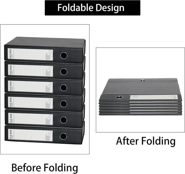 Alt view image 3 of 7 - 6 Pack Foldable A4 Box Files Plastic Archive Folders 65mm Spine Document Box for OfficeBlack