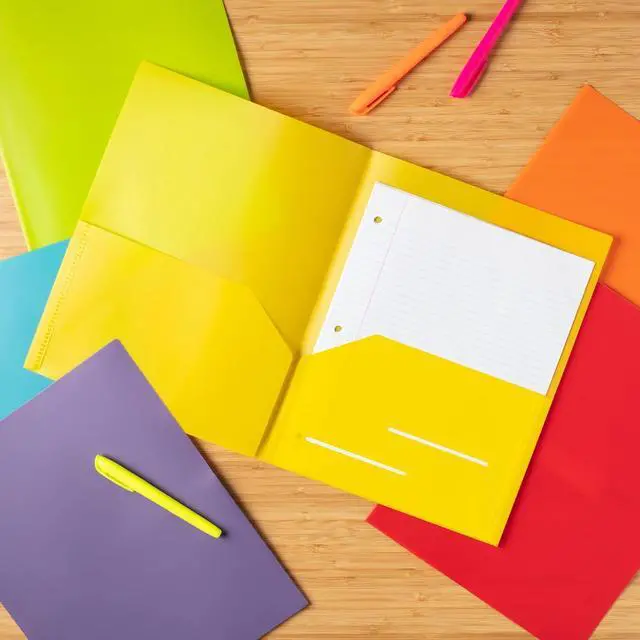 Alt view image 2 of 5 - 12 Pack Plastic Pocket Folders - Heavy Duty Plastic 2 Pocket Folder in 6 Colors