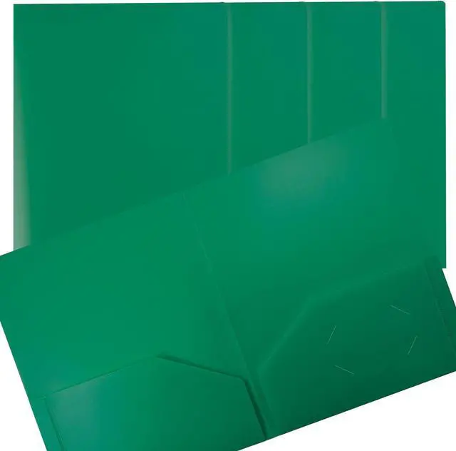 Main image of Heavyweight Plastic 2 Pocket Portfolio Folder Letter Size Poly Folders 24 Pack (Green)