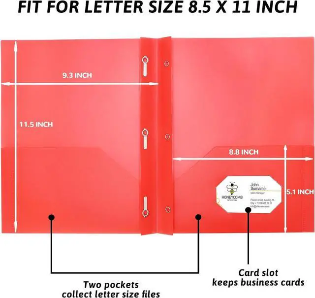 Alt view image 2 of 7 - 8 Pack Multicolor Plastic Two Pocket Folders Plastic Folders with 2 Pockets 3 prongs and Card Slot Heavy Duty Plastic Folders for School Home and Work