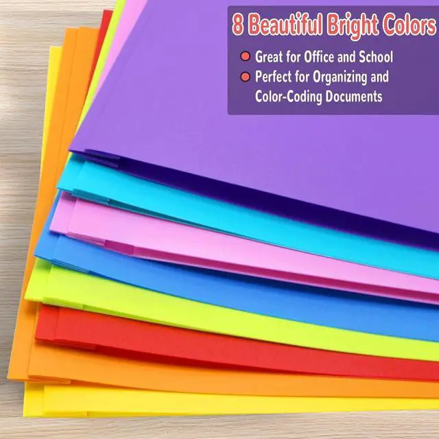Alt view image 4 of 7 - 8 Pack Multicolor Plastic Two Pocket Folders Plastic Folders with 2 Pockets 3 prongs and Card Slot Heavy Duty Plastic Folders for School Home and Work