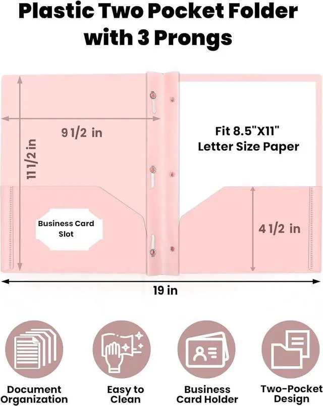 Alt view image 2 of 7 - 3-Prong Plastic Folders with Pockets (6 Pack Pastel Colors) 2 Pocket Folders with Fasteners Tear-Resistant Plastic Pockets and Fit Letter Size Paper Use for School Office Home Business