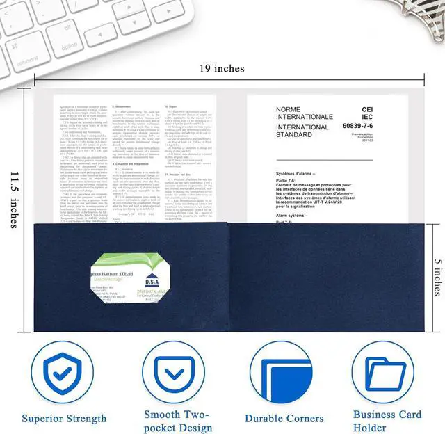 Alt view image 2 of 7 - 50 Packs Two Pocket File Folders with Business Card Slot Textured Paper Letter Size Holds 100 Plus Sheets for School Office Business Royal Blue