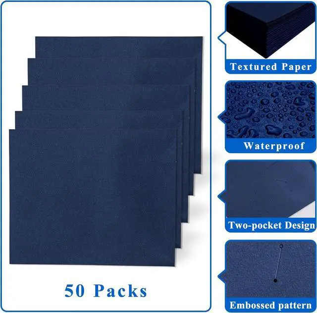Alt view image 4 of 7 - 50 Packs Two Pocket File Folders with Business Card Slot Textured Paper Letter Size Holds 100 Plus Sheets for School Office Business Royal Blue