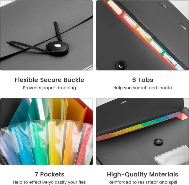 Alt view image 2 of 7 - 5 Pack 7-Pockets Expanding File Folder Accordion File Organizer A4 Letter Size Paper Document Receipt Holder for School Office Supplies