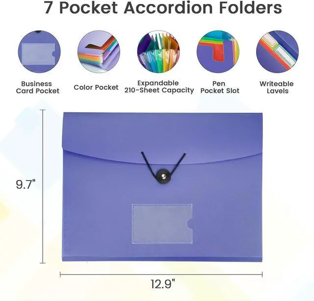 Alt view image 3 of 7 - 5 Pack 7-Pockets Expanding File Folder Accordion File Organizer A4 Letter Size Paper Document Receipt Holder for School Office Supplies