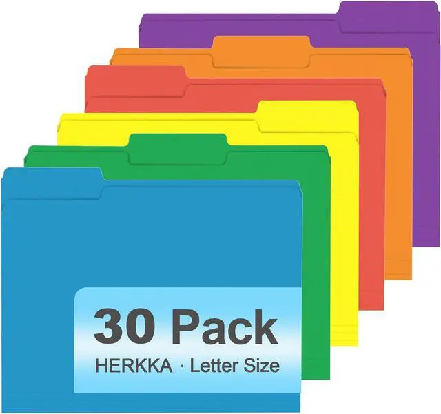 Main image of File Folder 30 Pack 1/3 Cut Tab File Folders Colored File Folders Designed for Office and Classroom Use Letter Size Assorted 6 Colors