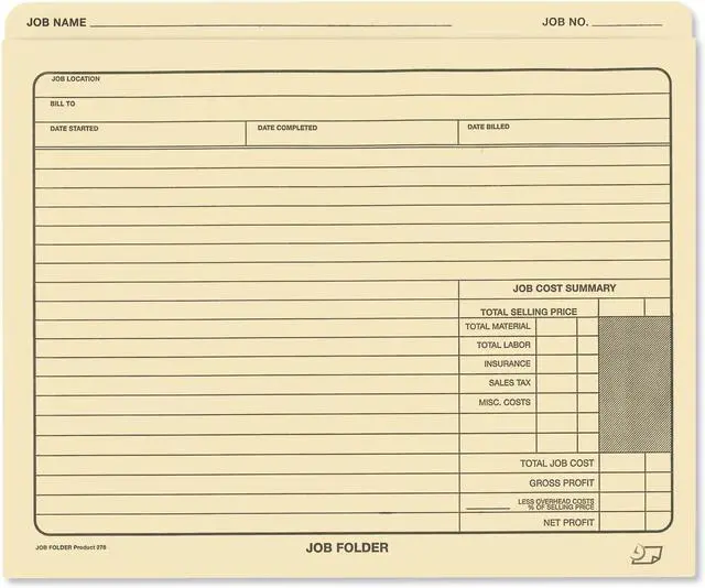 Alt view image 3 of 7 - - Job Folders Manila File Jacket 10 x 12  Heavy Duty - Preprinted to Track Job Progress Calculating Cost and Customer Correspondences - 50 Folders