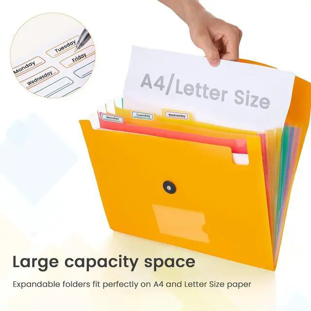 Alt view image 5 of 7 - 5 Pack 7-Pockets Expanding File Folder Accordion File Organizer A4 Letter Size Paper Document Receipt Holder for School Office Supplies