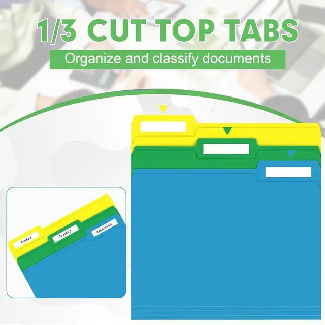 Alt view image 3 of 7 - File Folder 30 Pack 1/3 Cut Tab File Folders Colored File Folders Designed for Office and Classroom Use Letter Size Assorted 6 Colors