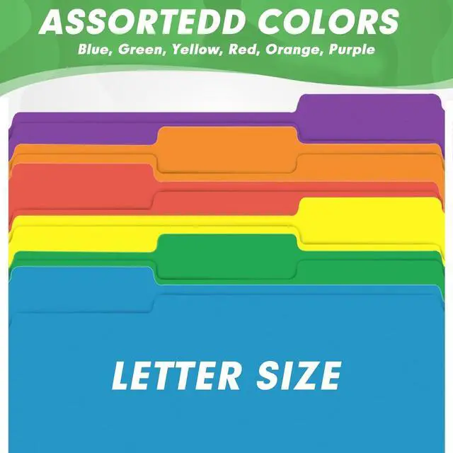 Alt view image 5 of 7 - File Folder 30 Pack 1/3 Cut Tab File Folders Colored File Folders Designed for Office and Classroom Use Letter Size Assorted 6 Colors