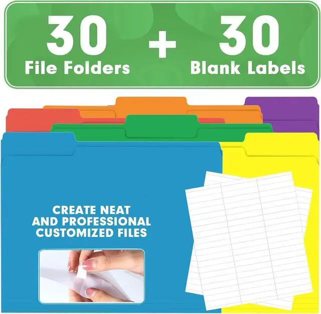 Alt view image 6 of 7 - File Folder 30 Pack 1/3 Cut Tab File Folders Colored File Folders Designed for Office and Classroom Use Letter Size Assorted 6 Colors