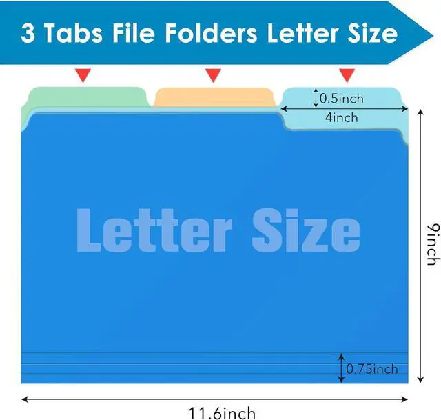 Alt view image 3 of 7 - Two Tone Color File Folders 8.5 x 11 Inch 1/3 Cut Tab File Folders Letter Size Assorted Colors Blue Red Green Yellow Orange Manila File Folders School Business Office Folders for Document -15 Pack