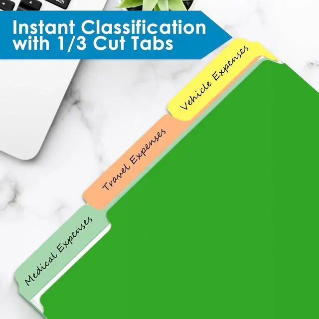 Alt view image 4 of 7 - Two Tone Color File Folders 8.5 x 11 Inch 1/3 Cut Tab File Folders Letter Size Assorted Colors Blue Red Green Yellow Orange Manila File Folders School Business Office Folders for Document -15 Pack