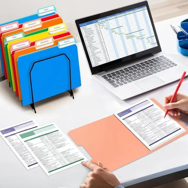 Alt view image 6 of 7 - Two Tone Color File Folders 8.5 x 11 Inch 1/3 Cut Tab File Folders Letter Size Assorted Colors Blue Red Green Yellow Orange Manila File Folders School Business Office Folders for Document -15 Pack