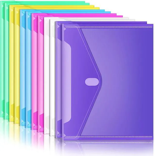Main image of 12 Pack Plastic Envelopes Poly Envelopes HeavyDuty File Folders Clear Folders with Pockets Folders for Documents Letter A4 Size Filing Folders Travel Bags Office School Paper Storage