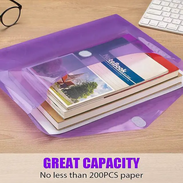 Alt view image 6 of 7 - 12 Pack Plastic Envelopes Poly Envelopes HeavyDuty File Folders Clear Folders with Pockets Folders for Documents Letter A4 Size Filing Folders Travel Bags Office School Paper Storage