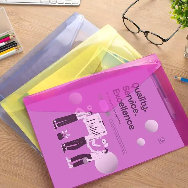 Alt view image 7 of 7 - 12 Pack Plastic Envelopes Poly Envelopes HeavyDuty File Folders Clear Folders with Pockets Folders for Documents Letter A4 Size Filing Folders Travel Bags Office School Paper Storage