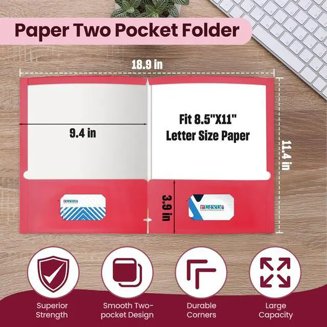 Alt view image 2 of 6 - ? 50 Packs Red File Folders Paper Folder Surface with Waterproofing Letter Size Holds 100 Plus Sheets for School Office Business. (50 Red)