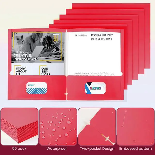 Alt view image 4 of 6 - ? 50 Packs Red File Folders Paper Folder Surface with Waterproofing Letter Size Holds 100 Plus Sheets for School Office Business. (50 Red)