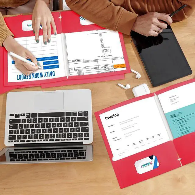 Alt view image 5 of 6 - ? 50 Packs Red File Folders Paper Folder Surface with Waterproofing Letter Size Holds 100 Plus Sheets for School Office Business. (50 Red)