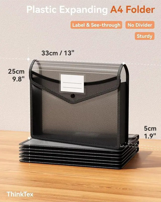 Alt view image 2 of 7 - Plastic Expanding File Folder Transparent envelopes with Snap Closure No Dividers Large Capacity Fit Letter/A4 Size - 5 Packs