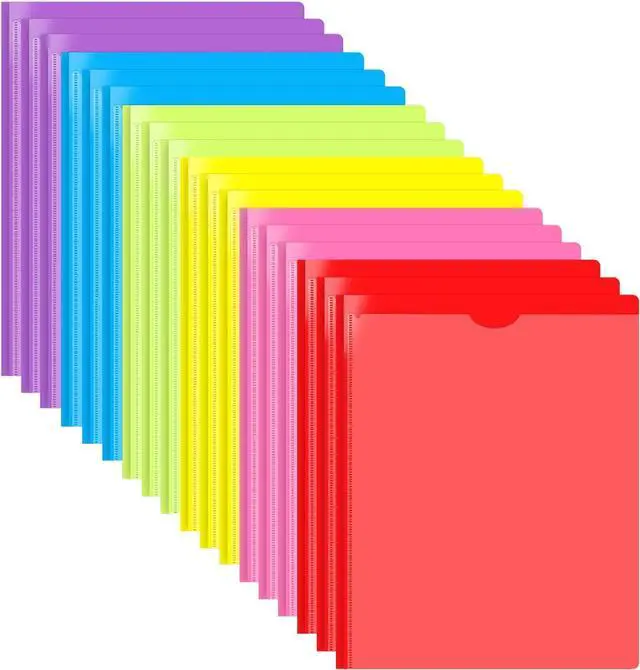 Main image of Heavy Duty Plastic Pocket Folder with Prongs and Clear Front Pocket - 18 Pack 3 Prong Folders with Pockets and Card Slot Assorted Colors